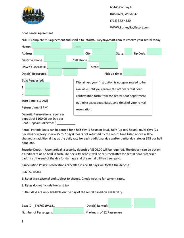 Boat Rental Agreement screenshot