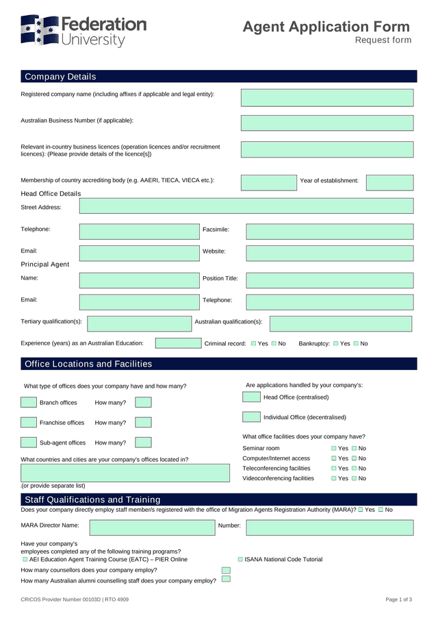 Agent Application Form screenshot