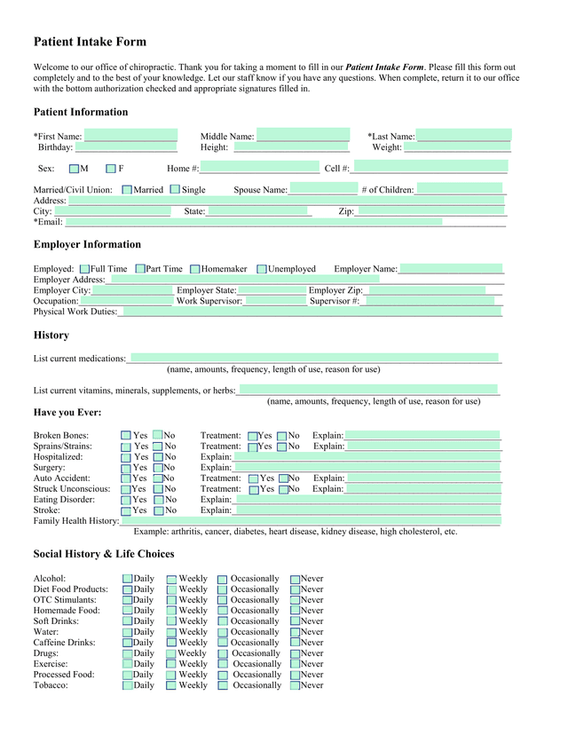 Patient Intake Form screenshot
