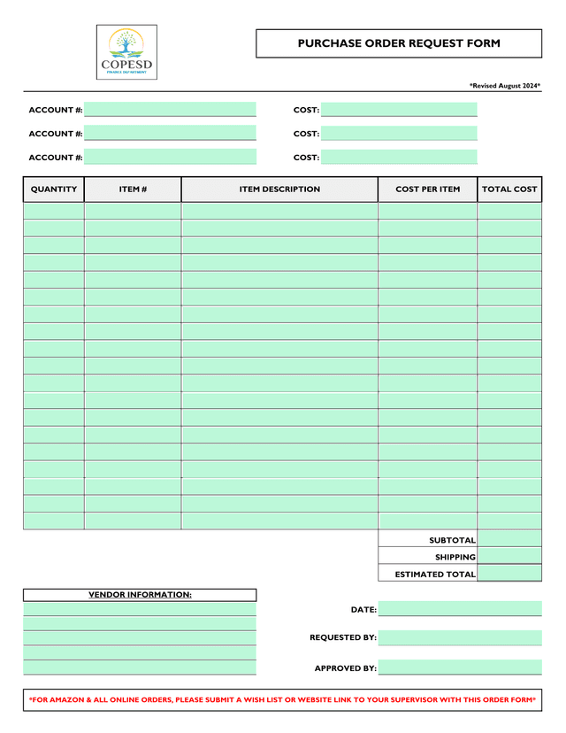 Purchase Order Request Form screenshot