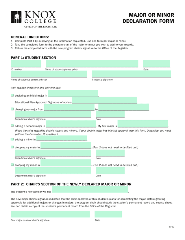 Major Or Minor Declaration Form screenshot