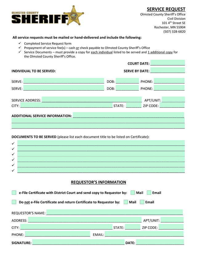 Service Request screenshot