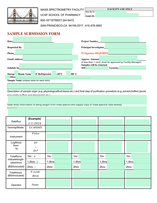 SAMPLE SUBMISSION FORM screenshot