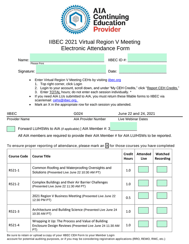 IIBEC 2021 Virtual Region V Meeting Electronic Attendance Form screenshot