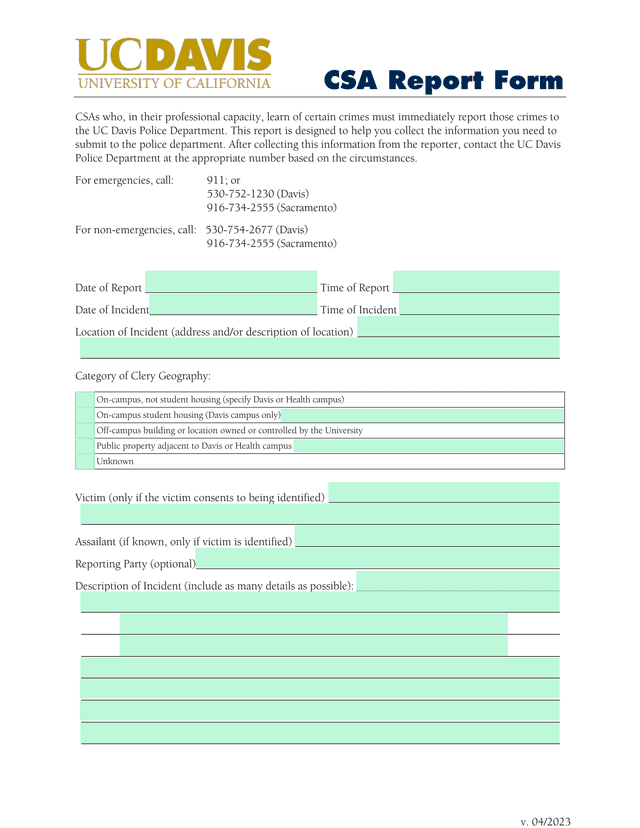 CSA Report Form screenshot