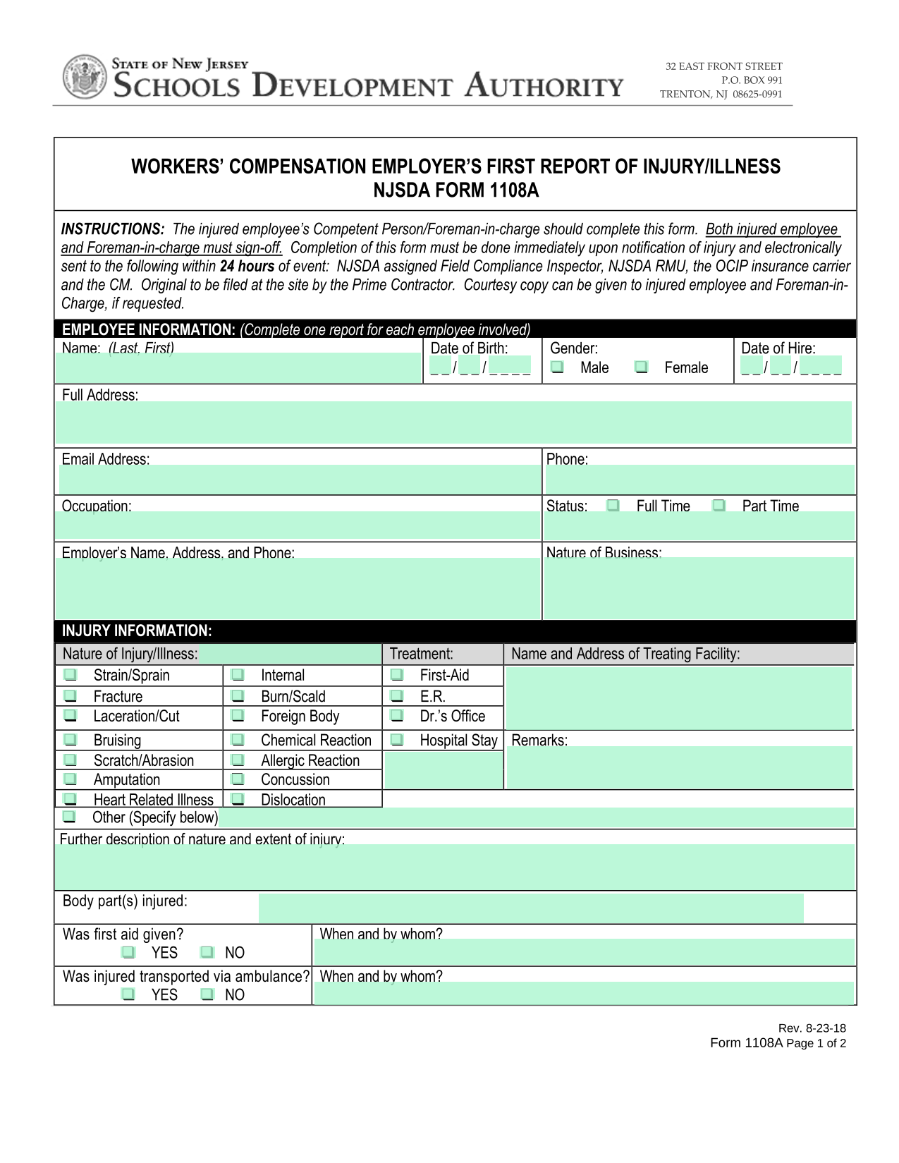 WORKERS COMPENSATION EMPLOYERS FIRST REPORT OF INJURYILLNESS screenshot