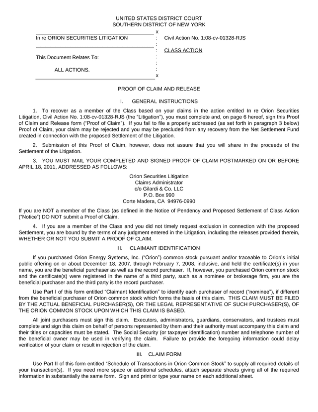 Proof Of Claim And Release screenshot