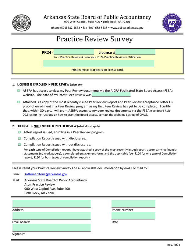 Practice Review Survey screenshot