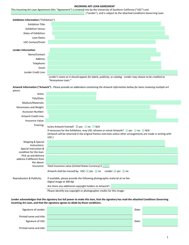 Incoming Art Loan Agreement screenshot