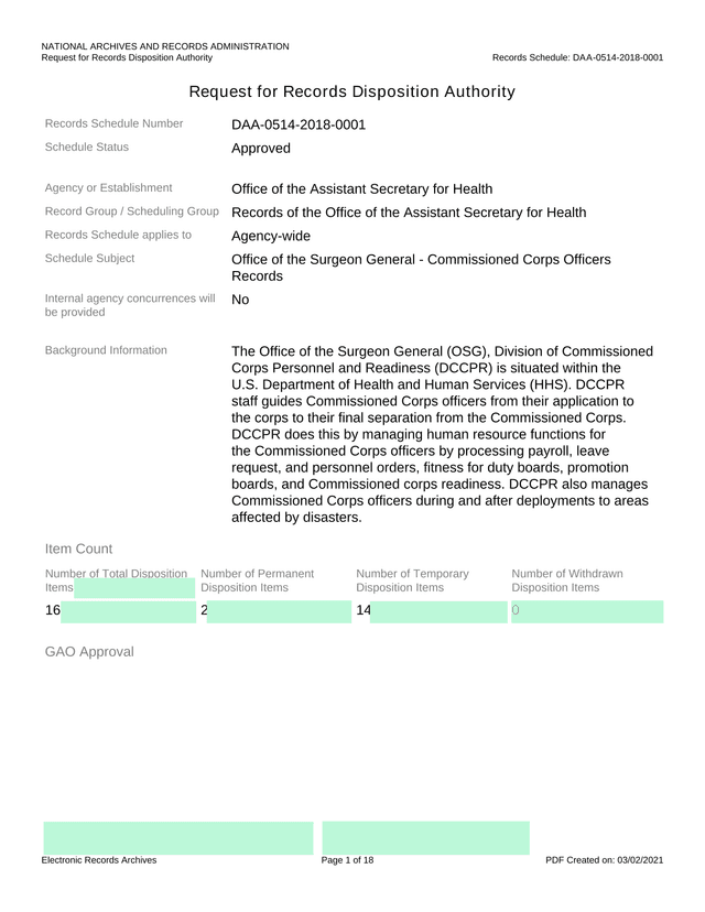 Request For Records Disposition Authority screenshot