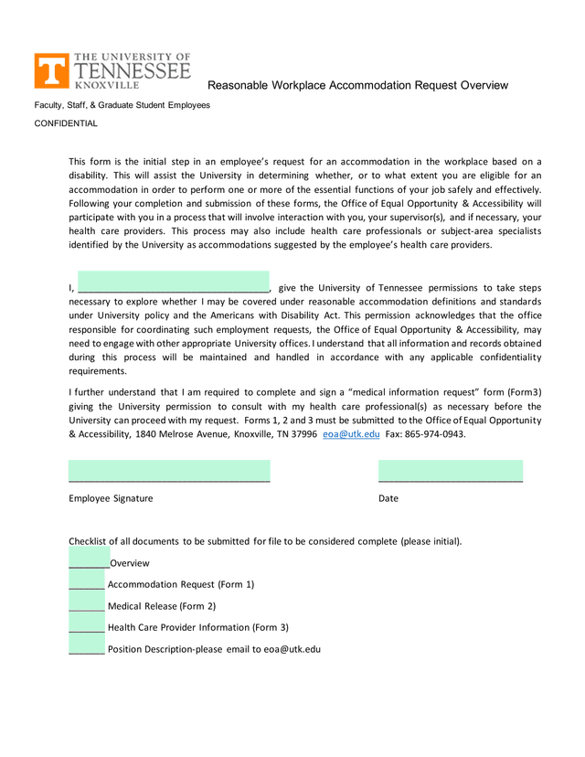Reasonable Workplace Accommodation Request Overview screenshot