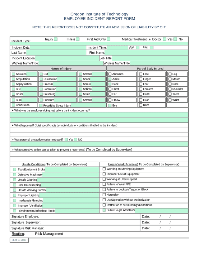 EMPLOYEE INCIDENT REPORT FORM screenshot