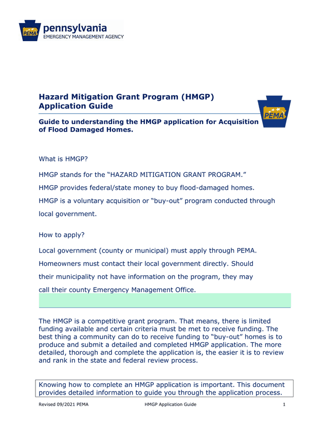 Hazard Mitigation Grant Program (HMGP) Application Guide screenshot
