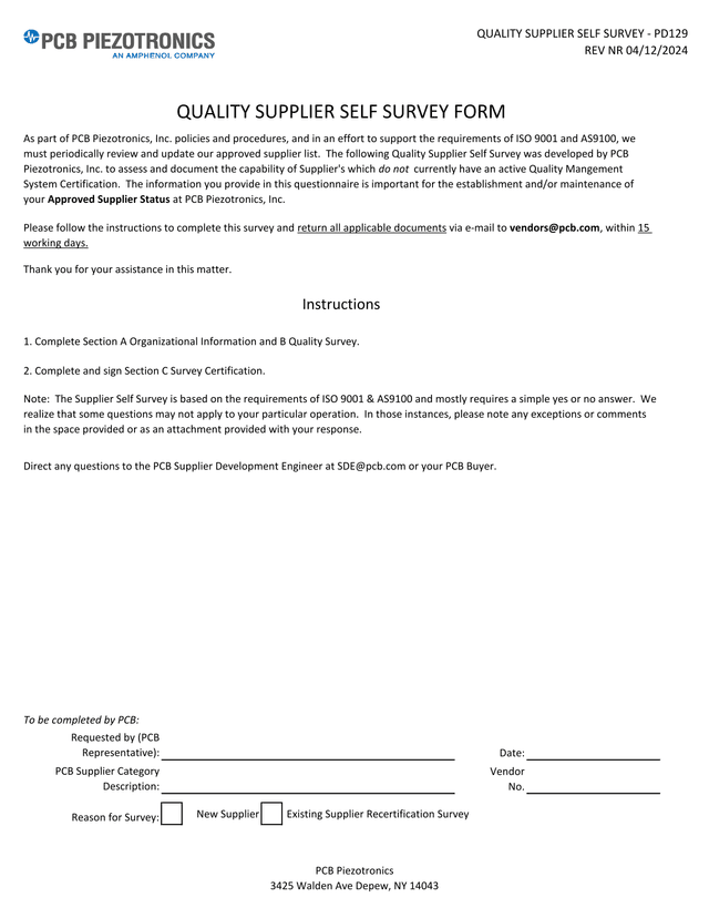 Quality Supplier Self Survey   PD129 screenshot