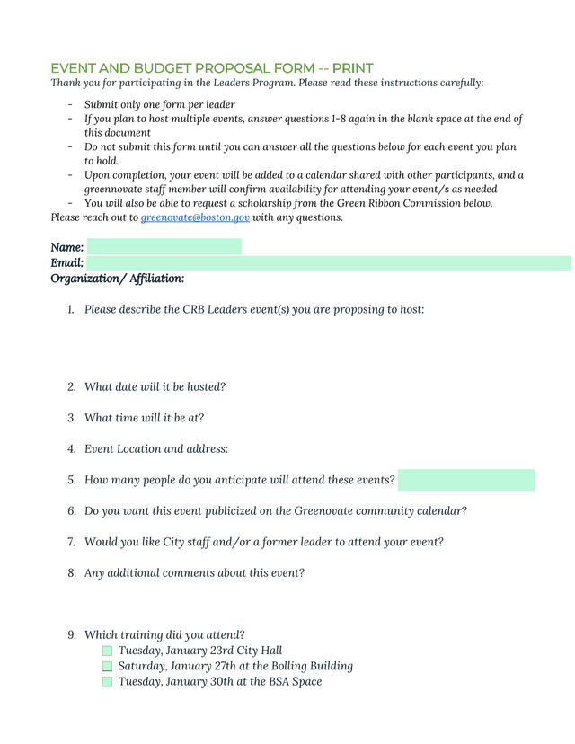 EVENT AND BUDGET PROPOSAL FORM screenshot