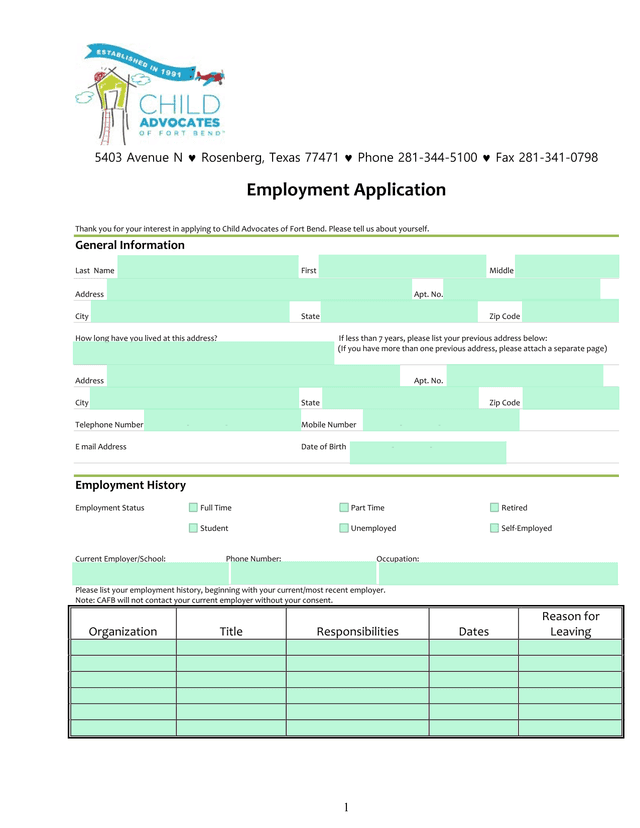 Employment Application screenshot