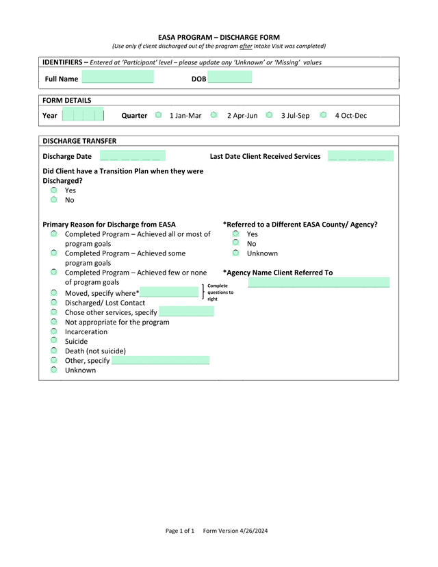 EASA PROGRAM  DISCHARGE FORM screenshot