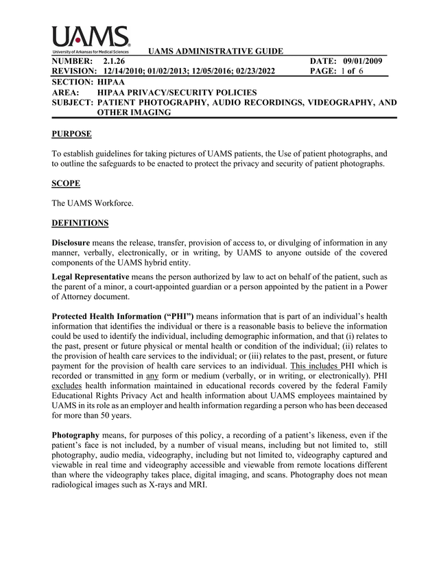 UAMS Administrative Guide 2.1.26 screenshot