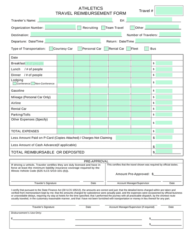 ATHLETICS TRAVEL REIMBURSEMENT FORM screenshot
