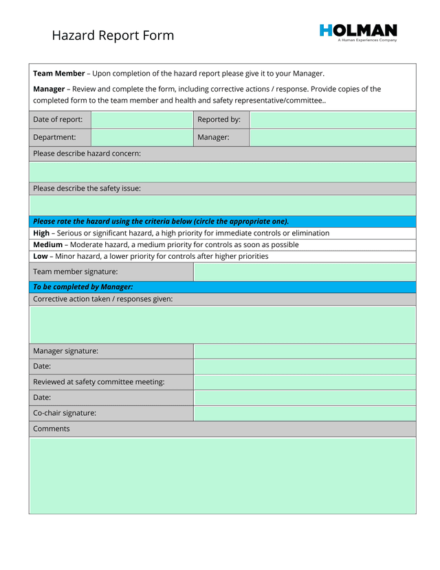 Hazard Report Form screenshot