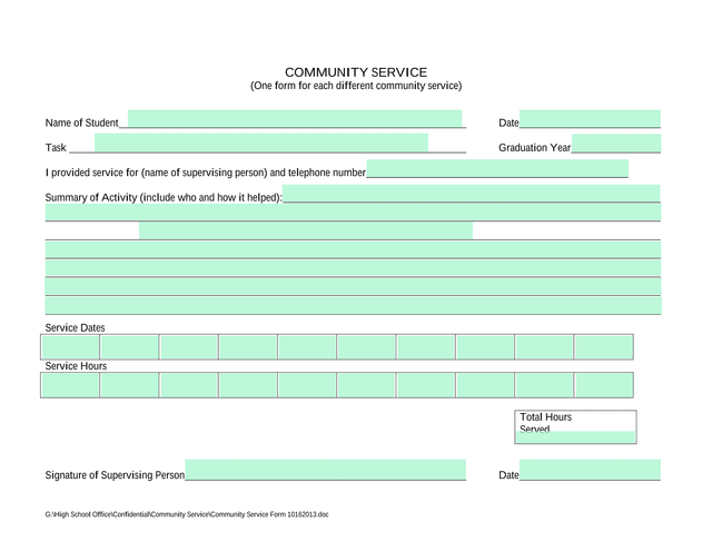 Community Service Form 10162013 screenshot