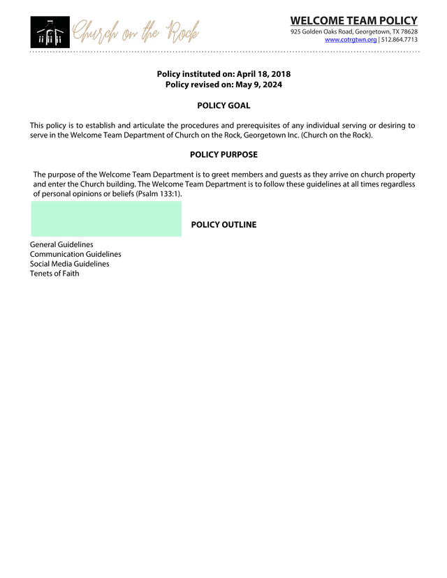 Welcome Team Policy screenshot