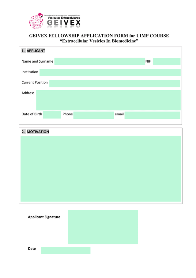 GEIVEX Fellowship Application Form For UIMP Course screenshot