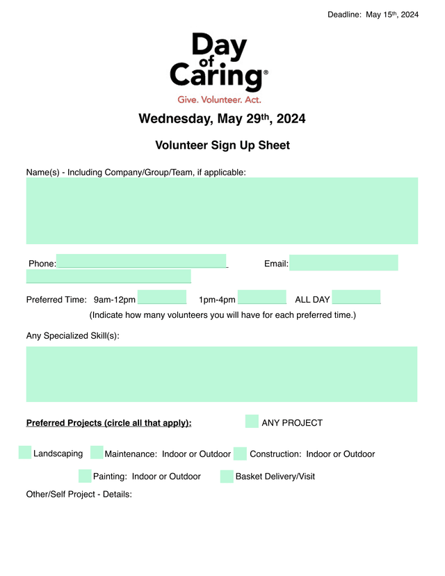 Volunteer Sign Up Sheet screenshot
