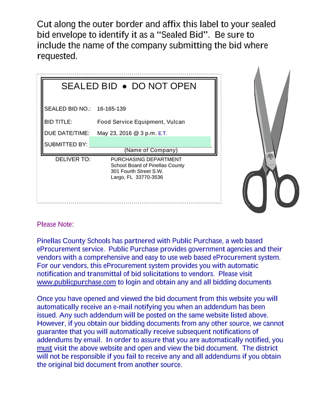 Invitation To Bid Food Service Equipment, Vulcan screenshot