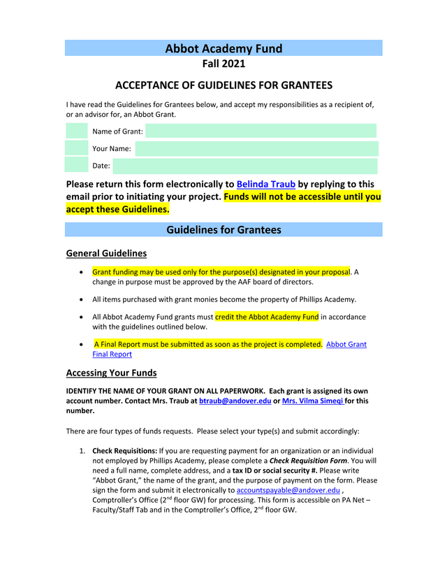 Abbot Academy Fund Fall 2021 Acceptance Of Guidelines For Grantees screenshot