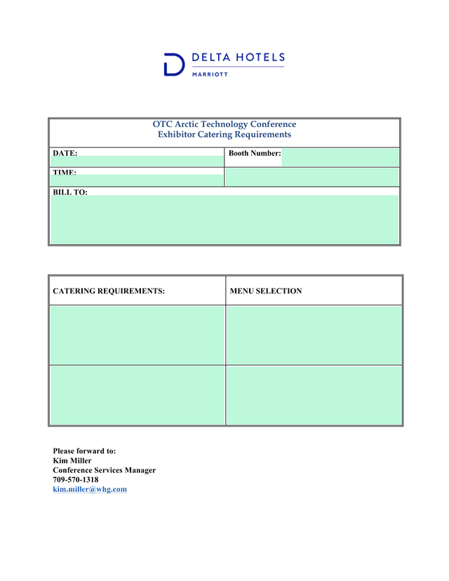 OTC Arctic Technology Conference Exhibitor Catering Requirements screenshot