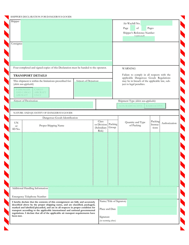 ShipperS Declaration For Dangerous Goods screenshot