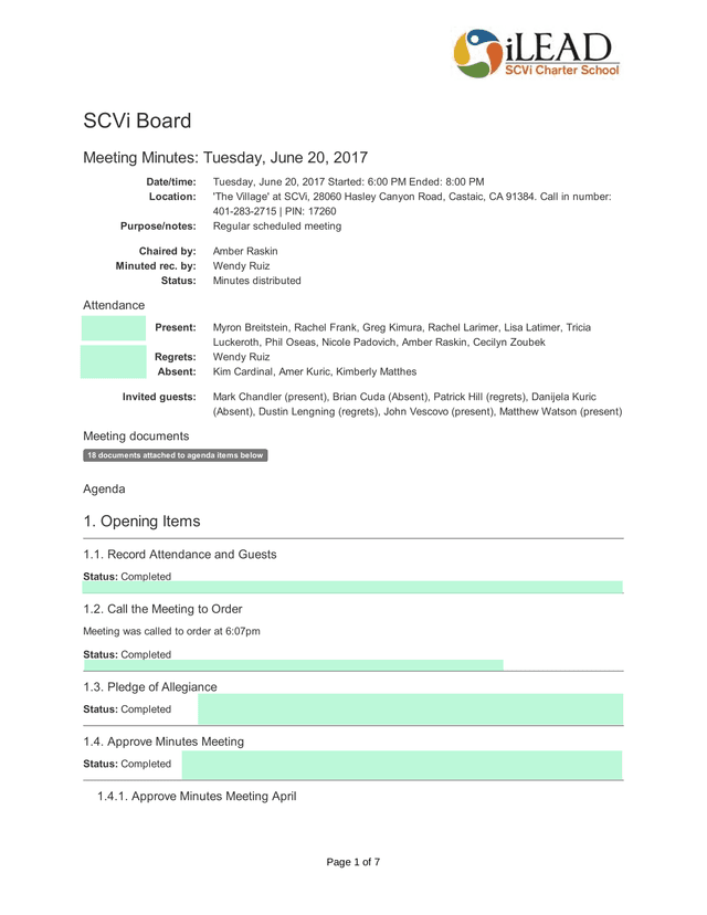 SCVi Board Meeting Minutes Tuesday, June 20, 2017 screenshot