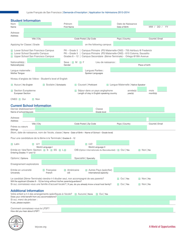 Student Information Form screenshot