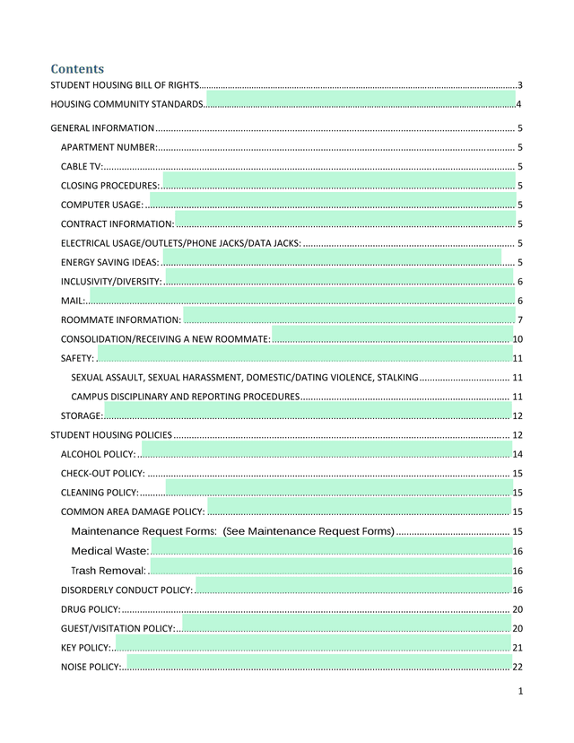 Student Housing Bill Of Rights And Policies screenshot