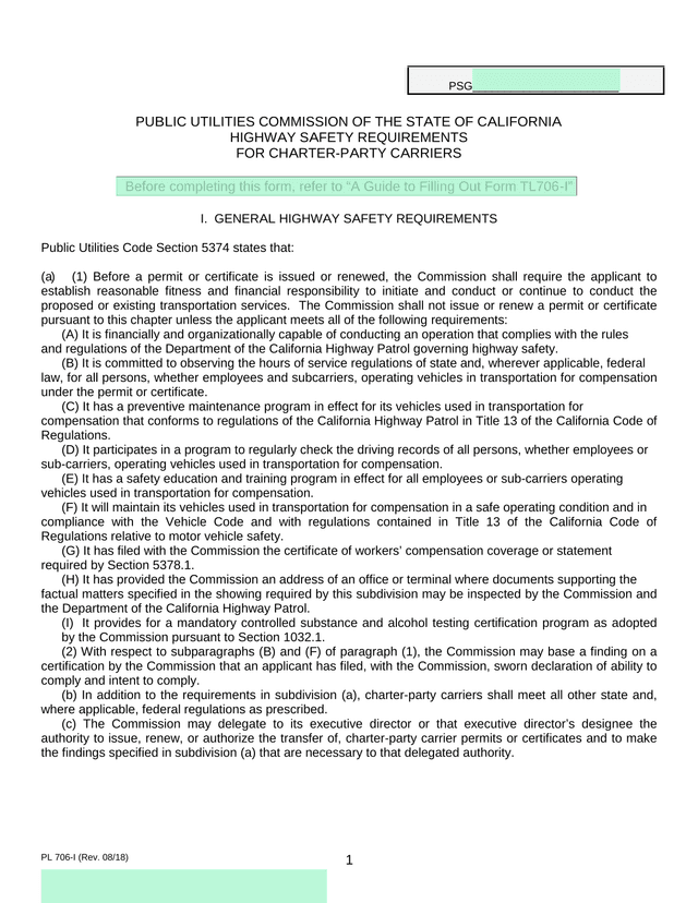 PL 706 I (Rev. 0818)   Highway Safety Requirements For Charter Party Carriers screenshot