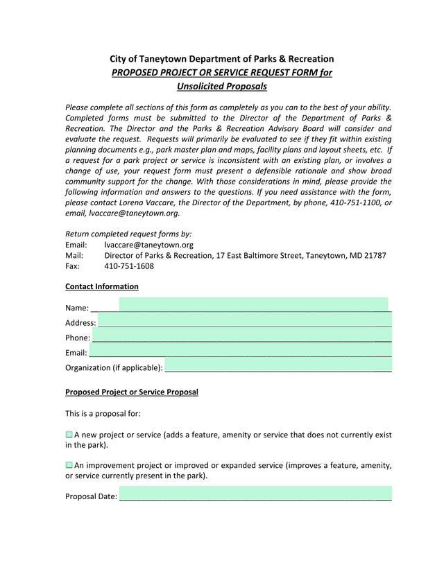 Proposed Project Or Service Request Form For Unsolicited Proposals screenshot