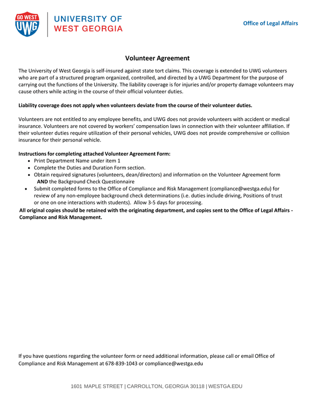 Volunteer Agreement Form screenshot
