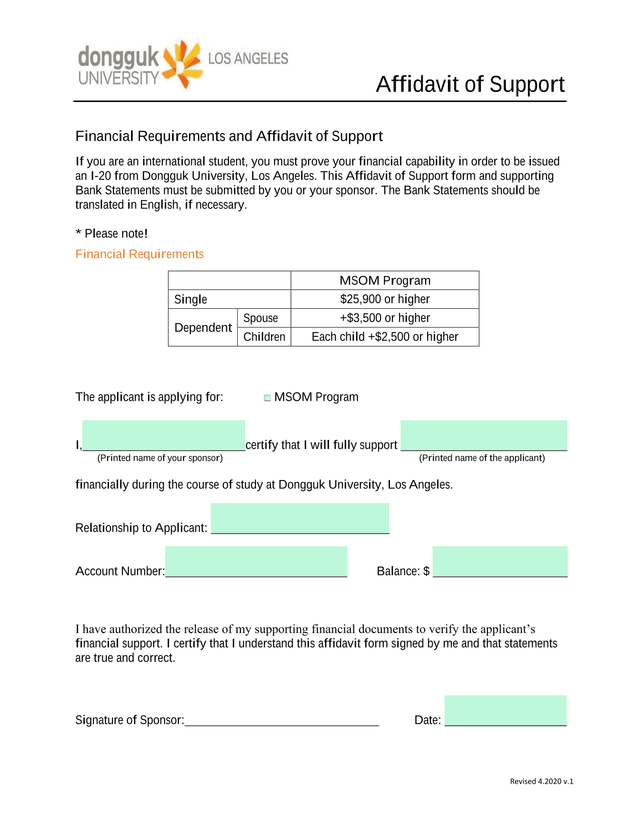Affidavit Of Support screenshot