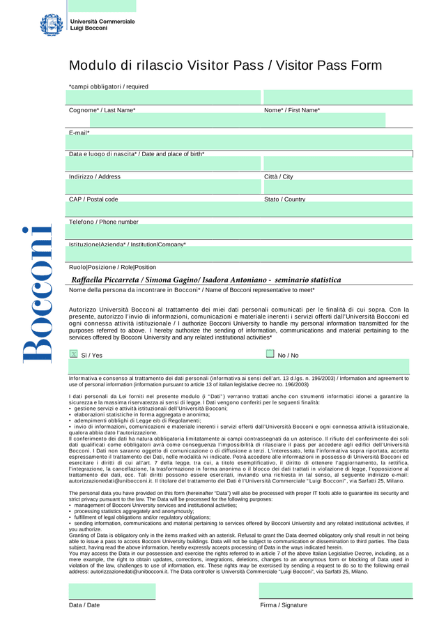 Modulo Di Rilascio Visitor Pass  Visitor Pass Form screenshot