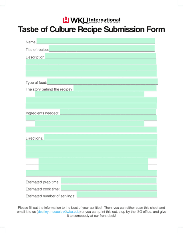 Taste Of Culture Recipe Submission Form screenshot