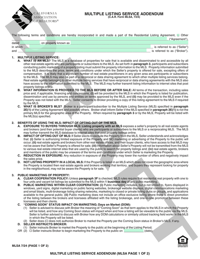 Multiple Listing Service Addendum screenshot