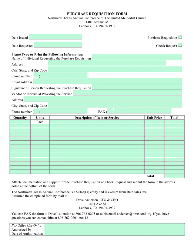 Purchase Requisition Form screenshot