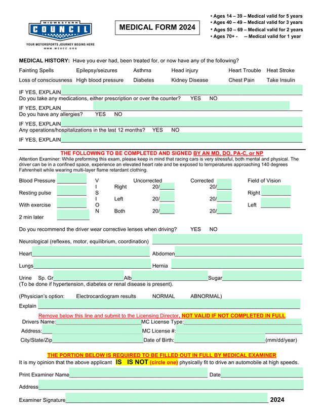 Medical History And Physical Examination Form screenshot