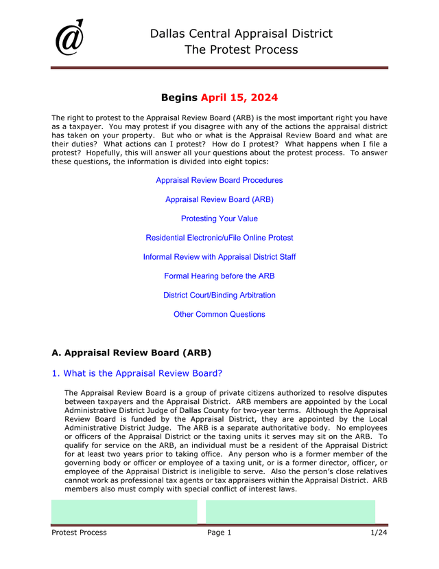 Dallas Central Appraisal District The Protest Process screenshot