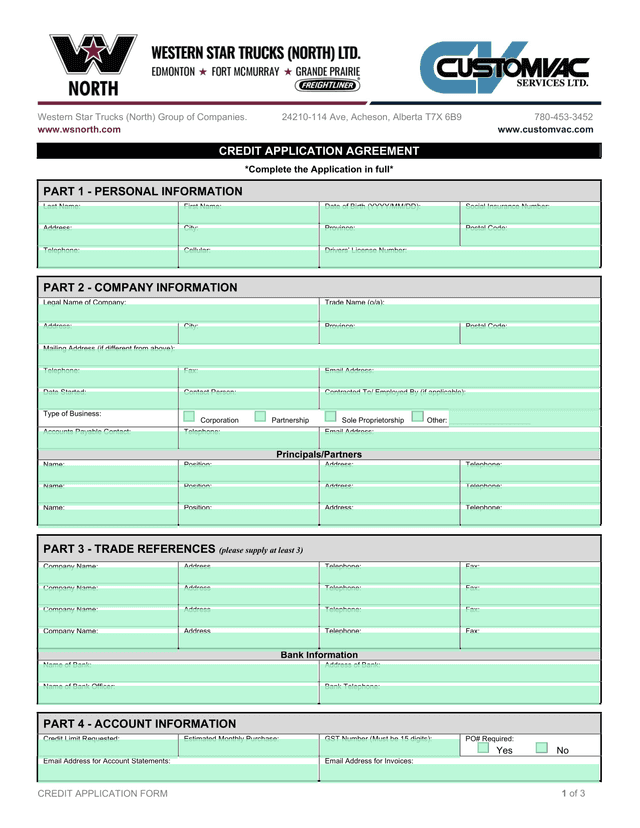 Credit Application Form screenshot