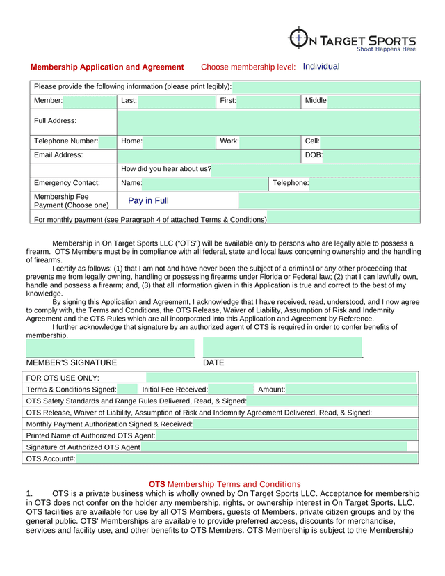 Membership Application And Agreement screenshot