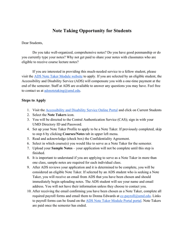 Note Taking Opportunity For Students screenshot