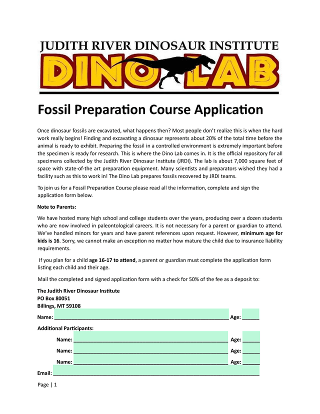 Fossil Preparation Course Application screenshot