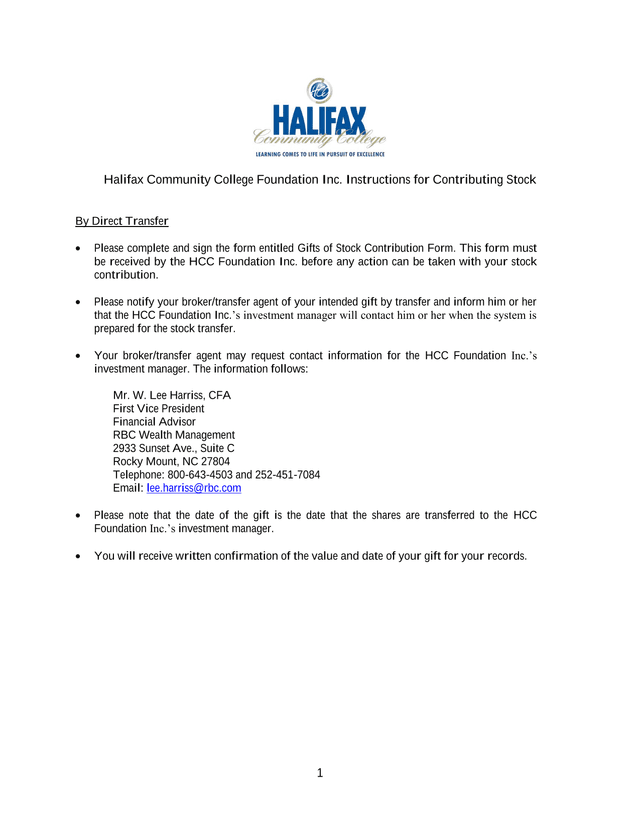 Halifax Community College Foundation Inc. Instructions For Contributing Stock screenshot
